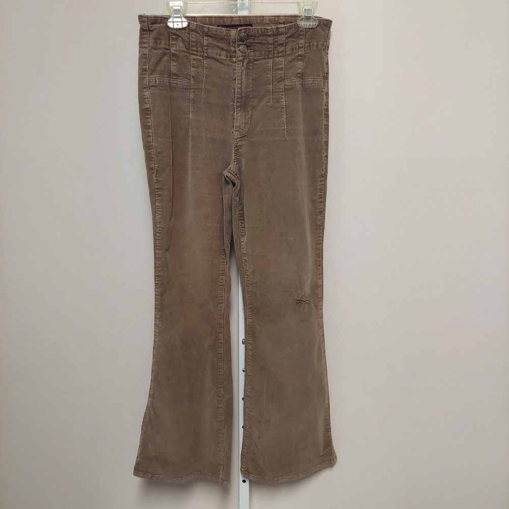 No Boundaries Womens Tan Corduroy Flare Pants High Rise Brown Size 13 Distressed